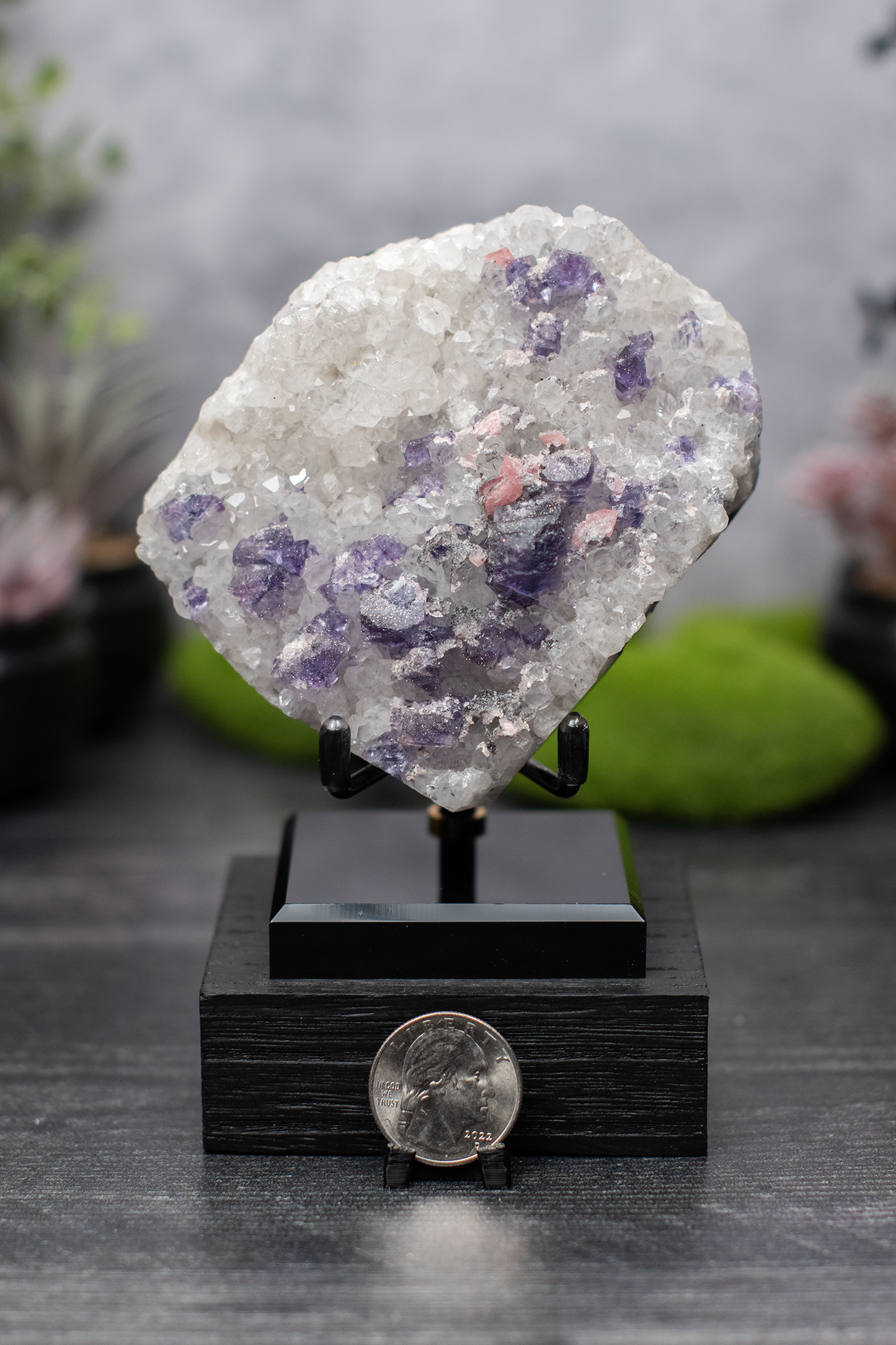 Wuzhou Fluorite & Rhodochrosite on Quartz