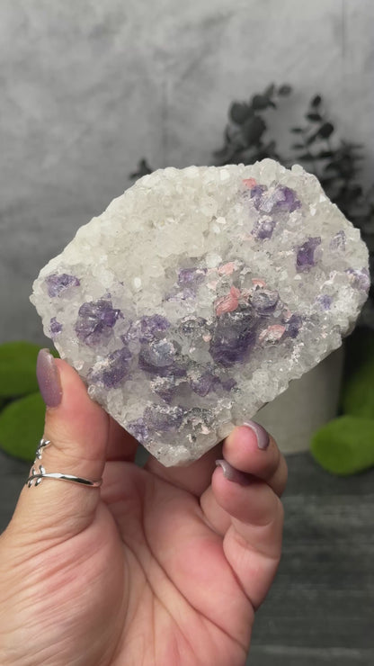 Wuzhou Fluorite & Rhodochrosite on Quartz